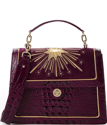 BRAHMIN Revel Collection Sugar Plum Hallie Gold Speckled Star Satchel Bag