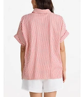 Brave + True Alice Striped Seersucker Short Sleeve Collared Button Front Striped Woven Coordinating Shirt