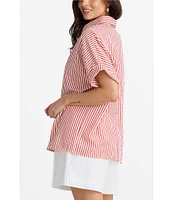 Brave + True Alice Striped Seersucker Short Sleeve Collared Button Front Striped Woven Coordinating Shirt