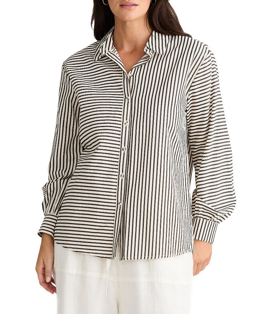Brave + True Audrey Seersucker Stripe Point Collar Long Sleeve Classic Shirt
