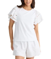 Brave + True Chloe Short Flare Lace Insert Sleeve Crew Neckline Knit Tee