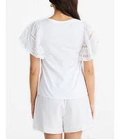 Brave + True Chloe Short Flare Lace Insert Sleeve Crew Neckline Knit Tee