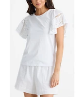 Brave + True Chloe Short Flare Lace Insert Sleeve Crew Neckline Knit Tee