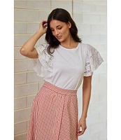 Brave + True Chloe Short Flare Lace Insert Sleeve Crew Neckline Knit Tee