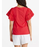 Brave + True Chloe Short Flare Lace Insert Sleeve Crew Neckline Knit Tee