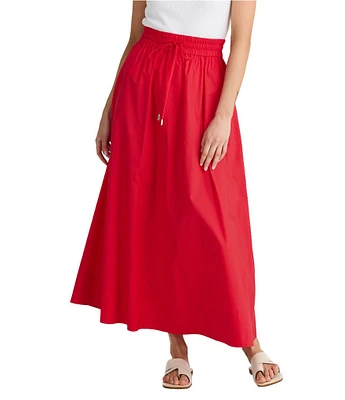 Brave + True Eliza Poplin Drawstring Elastic Pull On Midi Skirt