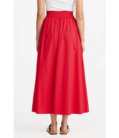 Brave + True Eliza Poplin Drawstring Elastic Pull On Midi Skirt