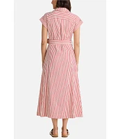 Brave + True Portia Short Sleeve Striped Collared Button Front Midi Shirt Dress
