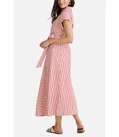 Brave + True Portia Short Sleeve Striped Collared Button Front Midi Shirt Dress