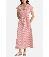 Brave + True Portia Short Sleeve Striped Collared Button Front Midi Shirt Dress