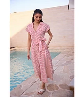 Brave + True Portia Short Sleeve Striped Collared Button Front Midi Shirt Dress