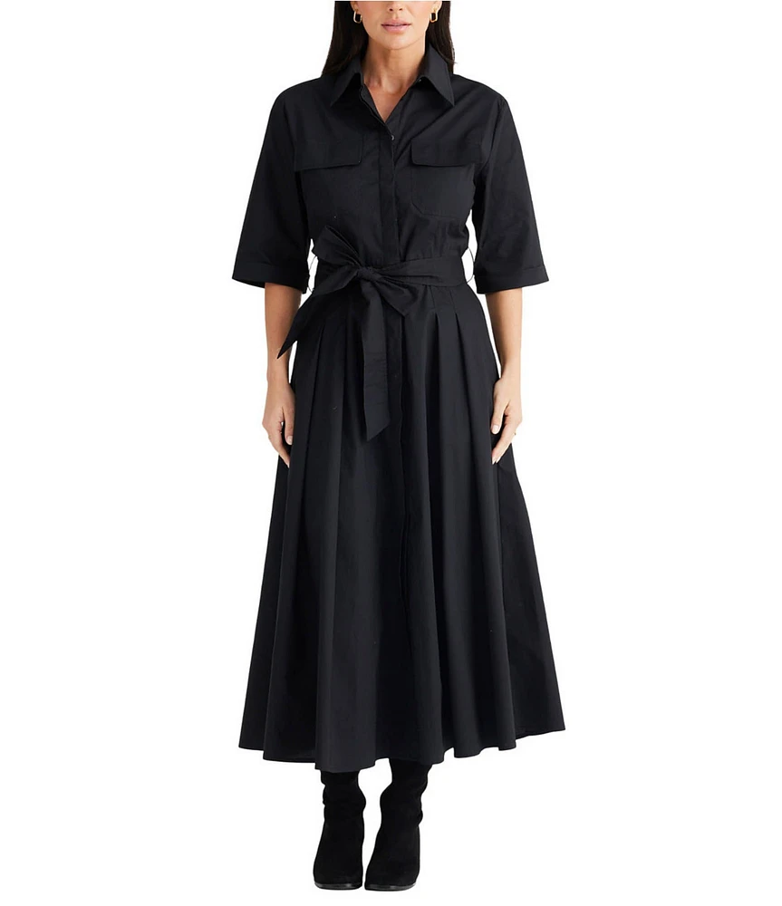 Brave + True Rosellini 3/4 Sleeve Collared Button Front Shirt Dress