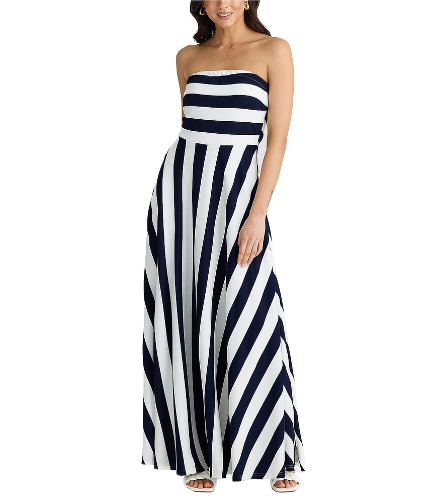 Brave + True Thandie Sleeveless Strapless Horizontal Bodice Stripe Fit And Flare Maxi Dress