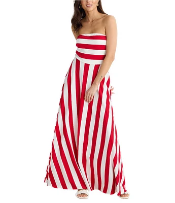 Brave + True Thandie Sleeveless Strapless Striped Fit And Flare Maxi Dress
