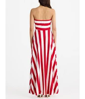 Brave + True Thandie Sleeveless Strapless Striped Fit And Flare Maxi Dress