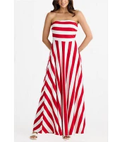 Brave + True Thandie Sleeveless Strapless Striped Fit And Flare Maxi Dress