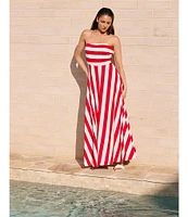 Brave + True Thandie Sleeveless Strapless Striped Fit And Flare Maxi Dress