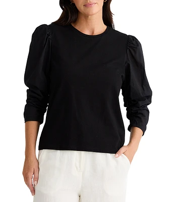 Brave + True 3/4 Gathered Puff Sleeve Crew Neck Top