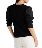 Brave + True 3/4 Gathered Puff Sleeve Crew Neck Top