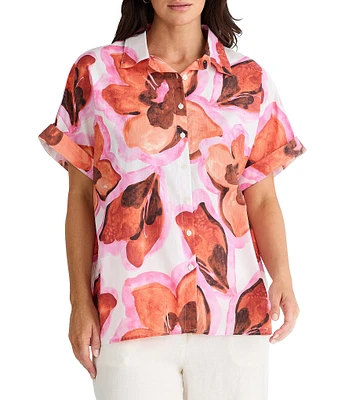 Brave + True Alice Short Sleeve Floral Print Button Down Blouse