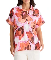 Brave + True Alice Short Sleeve Floral Print Button Down Blouse
