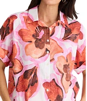 Brave + True Alice Short Sleeve Floral Print Button Down Blouse