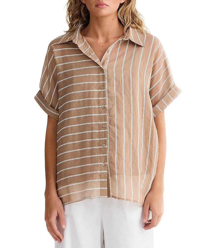 Brave + True Alice Short Sleeve Striped Button Down Blouse
