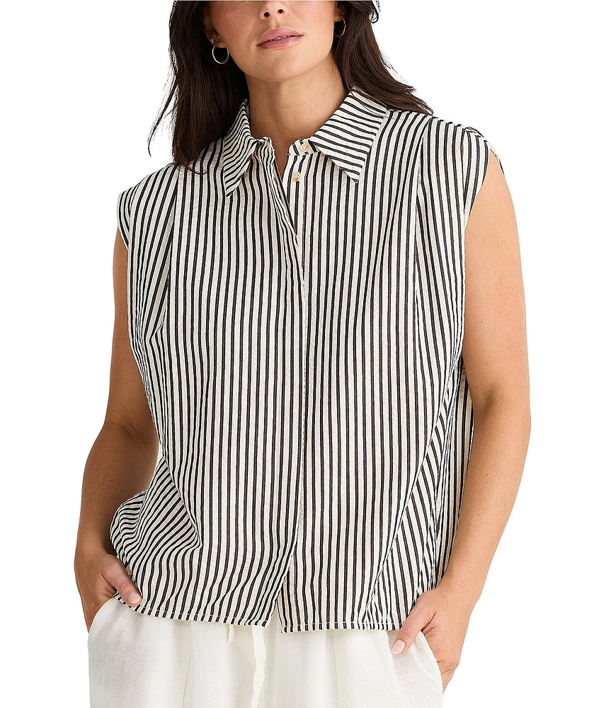 Brave + True Charlie Sleeveless Striped Collared Button Front Shirt