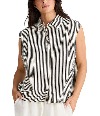 Brave + True Charlie Sleeveless Striped Collared Button Front Shirt