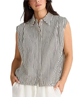 Brave + True Charlie Sleeveless Striped Collared Button Front Shirt