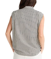 Brave + True Charlie Sleeveless Striped Collared Button Front Shirt