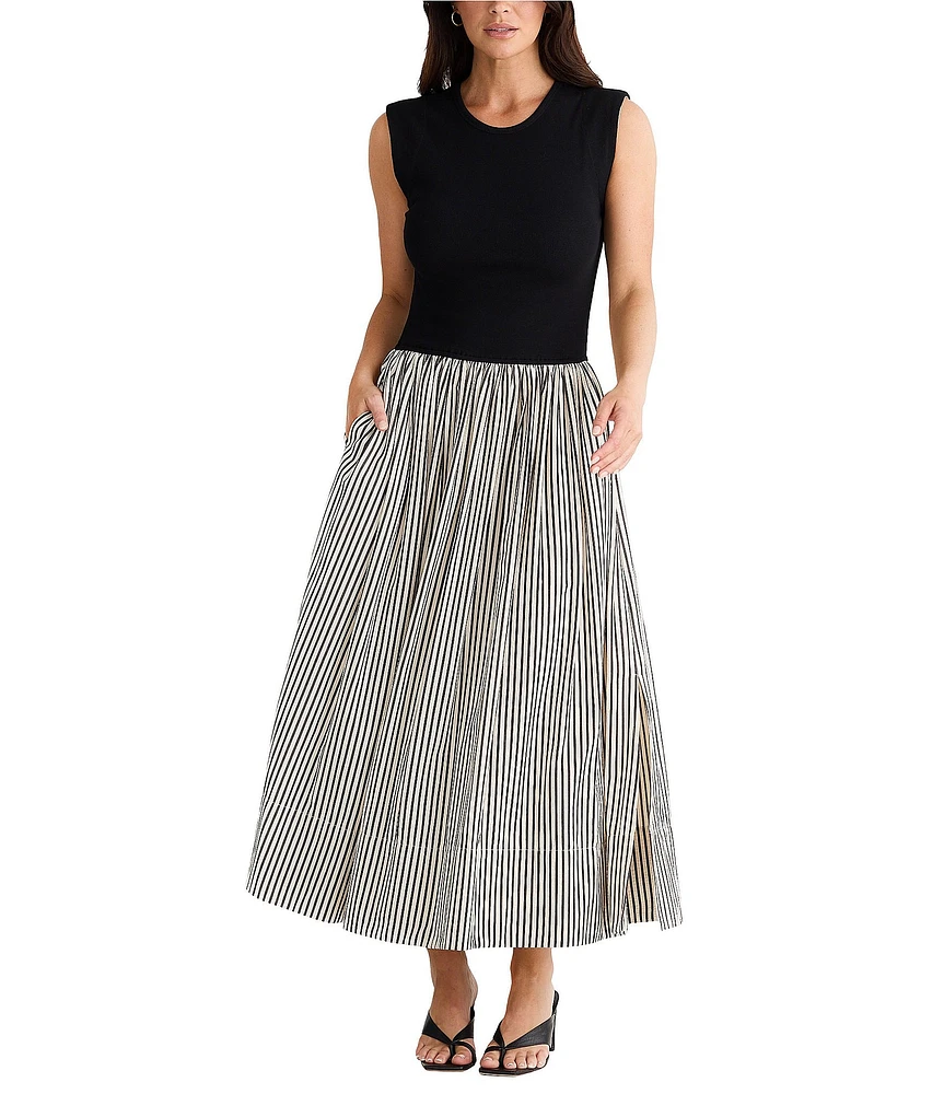 Brave + True Daphne Striped Sleeveless Crew Neck Maxi Dress