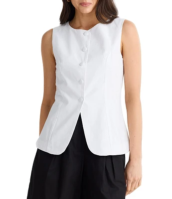 Brave + True Eden Linen Blend Button Front Round Neckline Sleeveless Coordinating Vest
