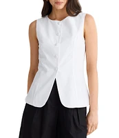 Brave + True Eden Linen Blend Button Front Round Neckline Sleeveless Coordinating Vest