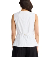 Brave + True Eden Linen Blend Button Front Round Neckline Sleeveless Coordinating Vest