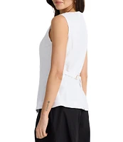 Brave + True Eden Linen Blend Button Front Round Neckline Sleeveless Coordinating Vest