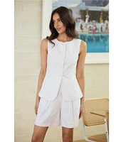 Brave + True Eden Linen Blend Button Front Round Neckline Sleeveless Coordinating Vest