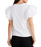 Brave + True Gigi Short Flutter Sleeve Crew Neckline Top