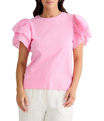 Brave + True Gigi Short Flutter Sleeve Crew Neckline Top