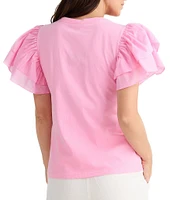Brave + True Gigi Short Flutter Sleeve Crew Neckline Top