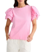Brave + True Gigi Short Flutter Sleeve Crew Neckline Top