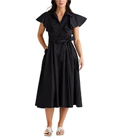 Brave + True Marigold Cotton Ruffle Sleeve Collared V-Neck Button Front Midi Dress