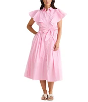 Brave + True Marigold Cotton Ruffle Sleeve Collared V-Neck Button Front Midi Dress