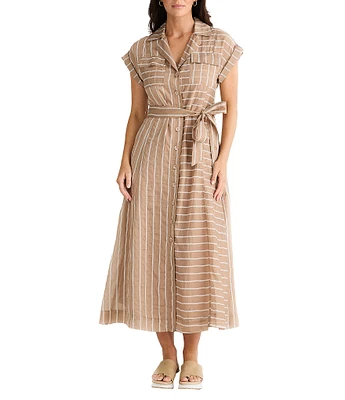 Brave + True Portia Short Sleeve Striped Collared Button Front Midi Dress
