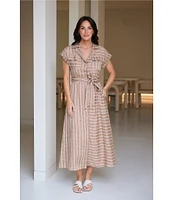 Brave + True Portia Short Sleeve Striped Collared Button Front Midi Dress