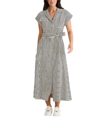 Brave + True Portia Short Sleeve Striped Collared Button Front Midi Dress