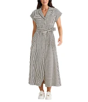 Brave + True Portia Short Sleeve Striped Collared Button Front Midi Dress