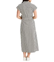 Brave + True Portia Short Sleeve Striped Collared Button Front Midi Dress