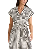 Brave + True Portia Short Sleeve Striped Collared Button Front Midi Dress