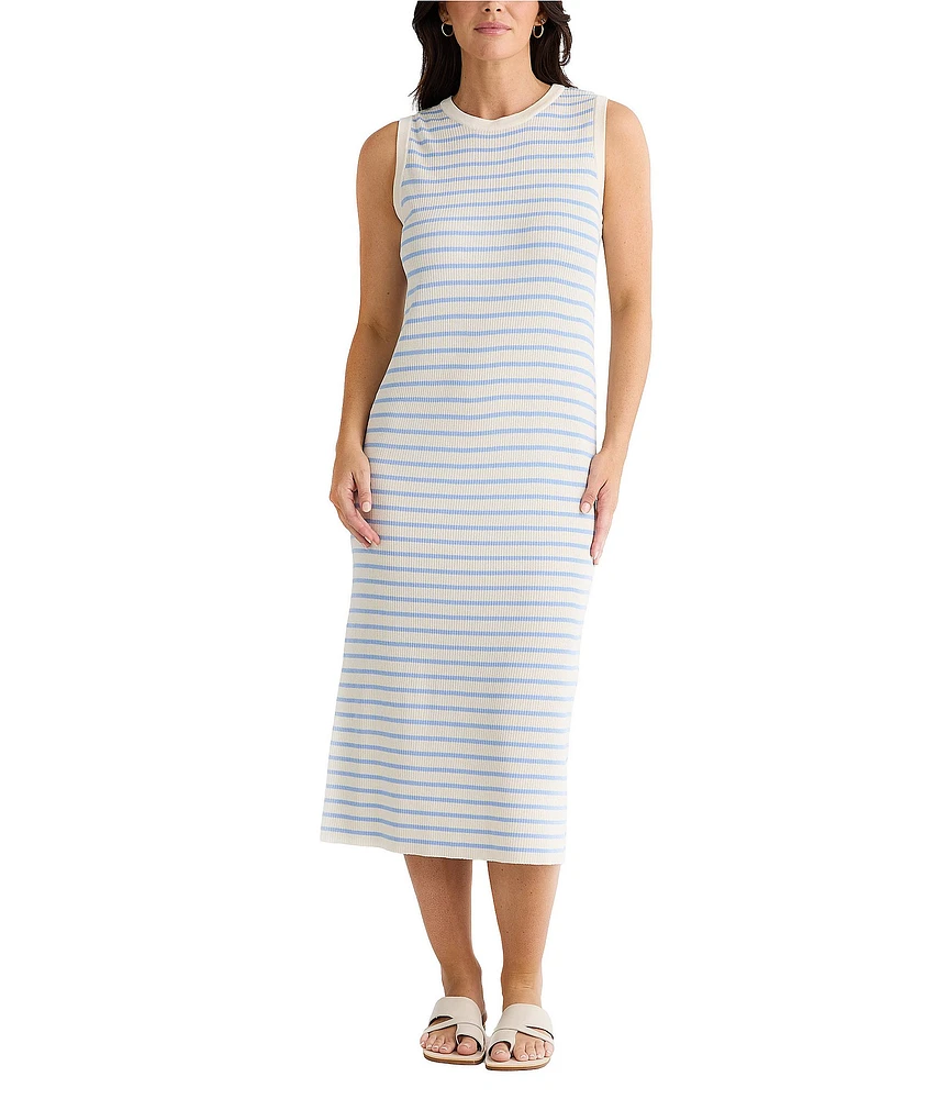 Brave + True Sleeveless Crew Neckline Striped Knit Midi Dress
